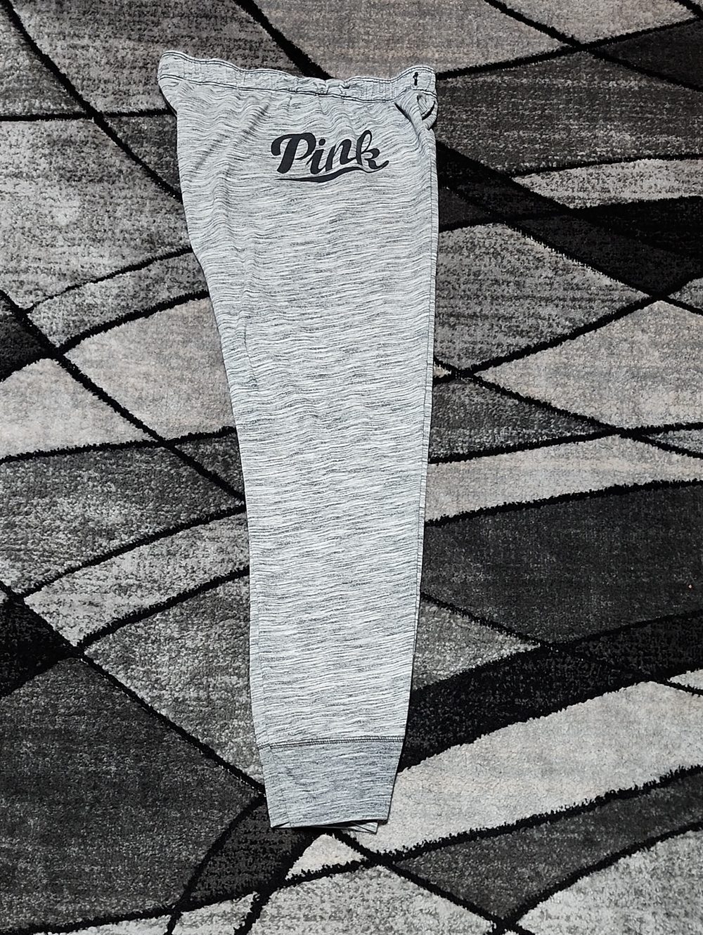 VS PINK 2015 GRAY MARBLE LOGO SIDE STRIPE FOLD-OVER WAISTBAND JOGGERS